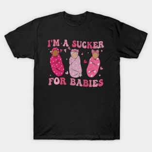 Retro I_m A Sucker For Babies NICU Nurse Valentine_s Day T-Shirt